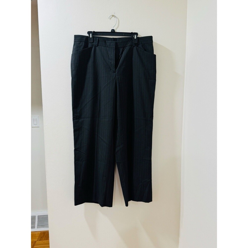 Anne Klein Women's 14W Black Pinstripe Suit Pants Trousers Wide Leg Career